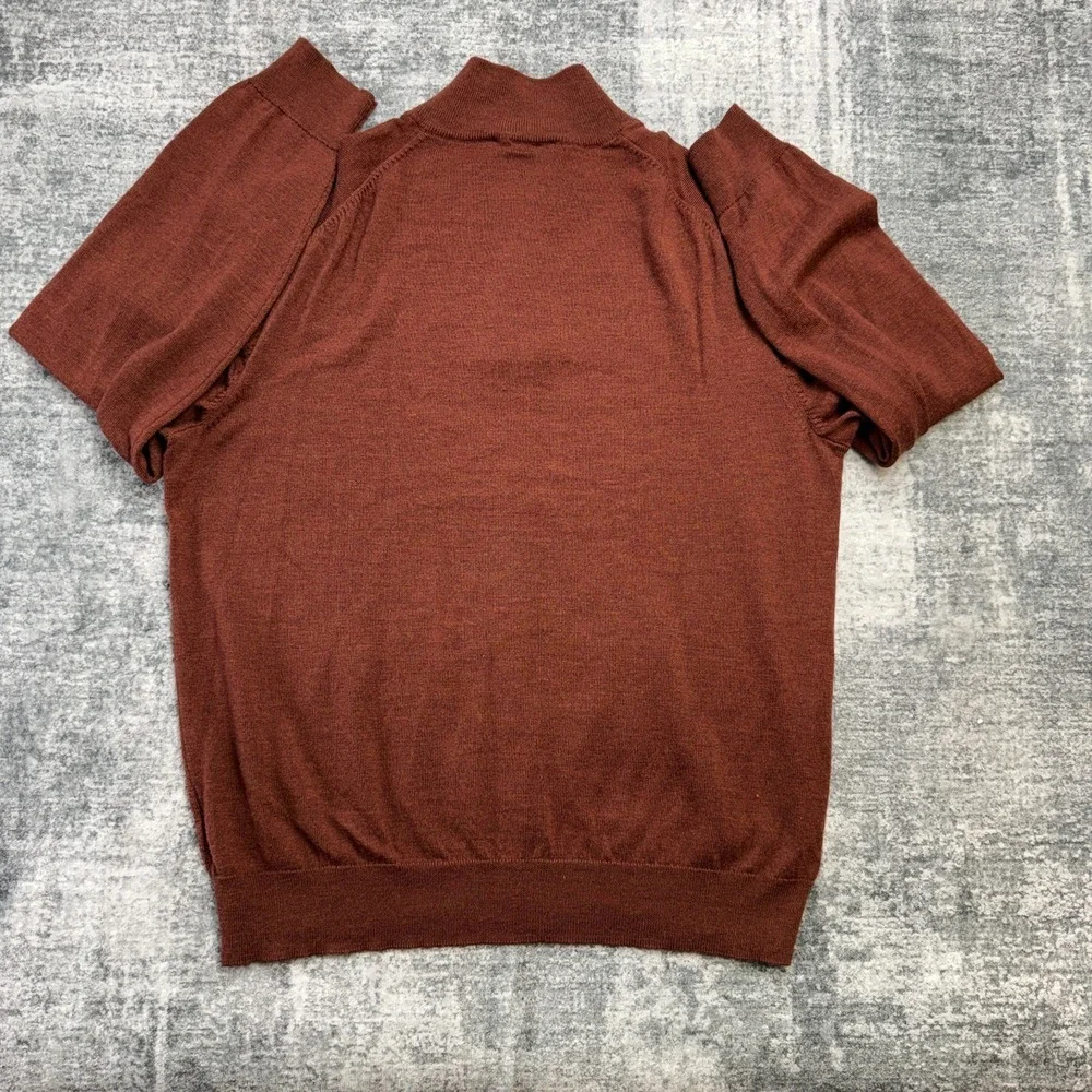 Jos A Bank Sweater Mens XL Rust Brown Traveler Merino Wool 1/4 Zip Pullover Knit